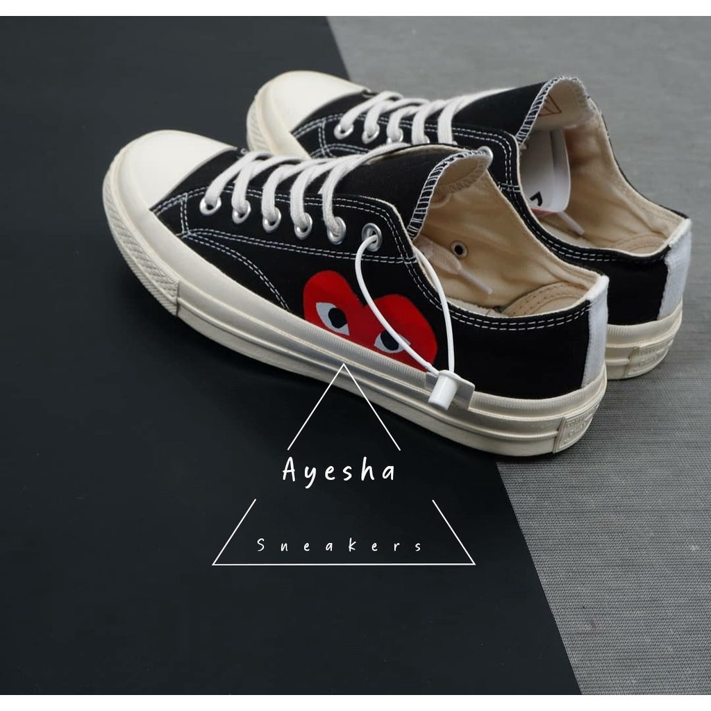 Converse Play Cdg Low Hati Premium Wanita Murah Sneaker Allstar Cwek Kekinian Sepatu  Egret Black Wh