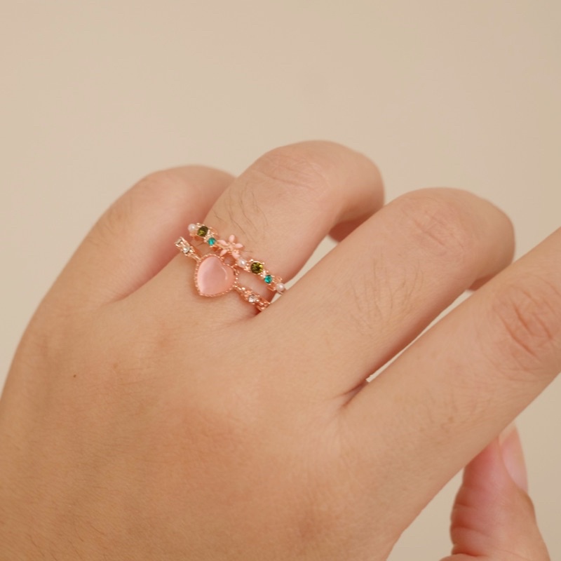 Ark.co - Elsa ring (white &amp; peach &amp; pink) cincin heart hati kristal