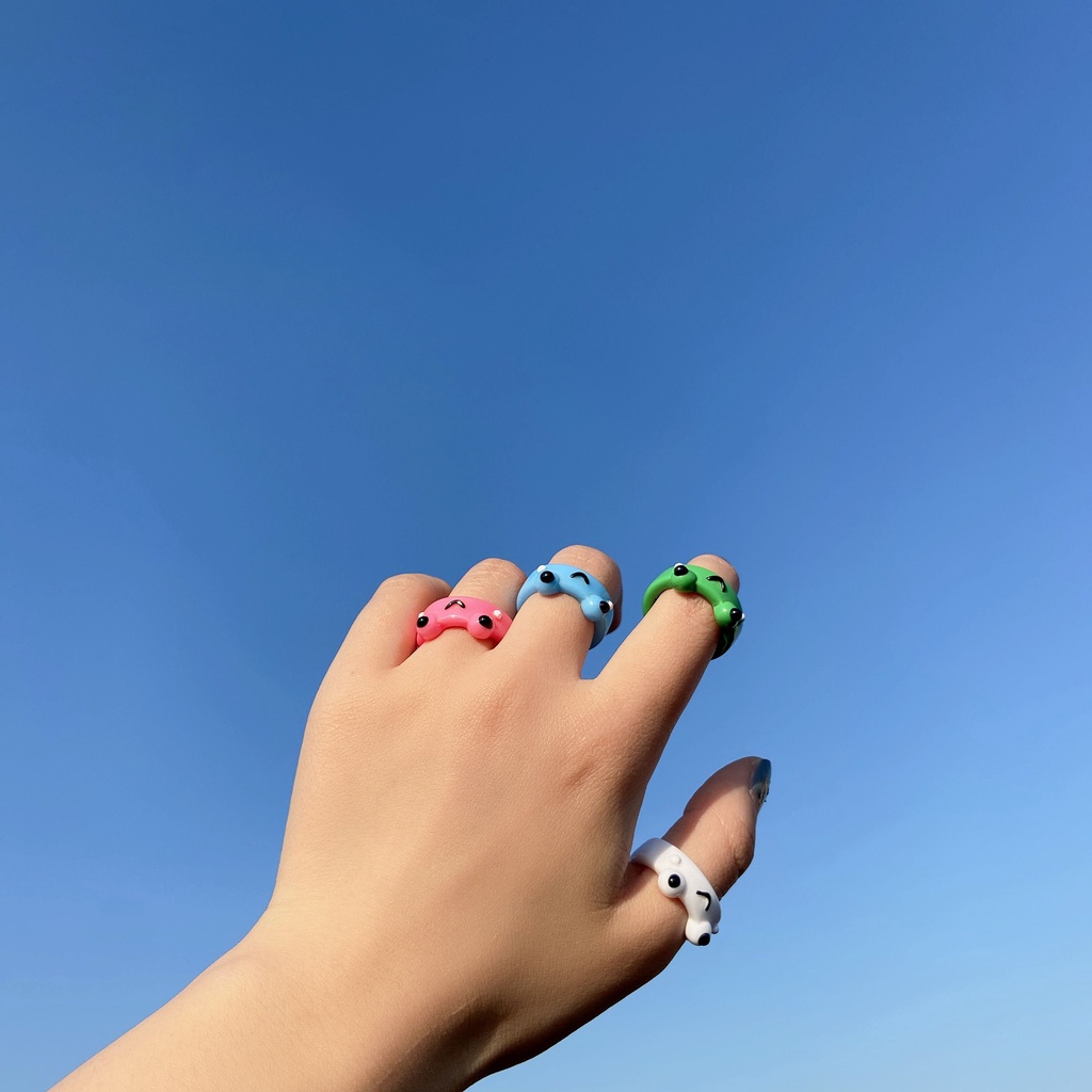 MXBEAUTY Geometric Resin Ring Trend Acrylic Frog Finger Rings Women Colorful Contrast Korean Personality Funny Chick Fashion Jewelry/Multicolor