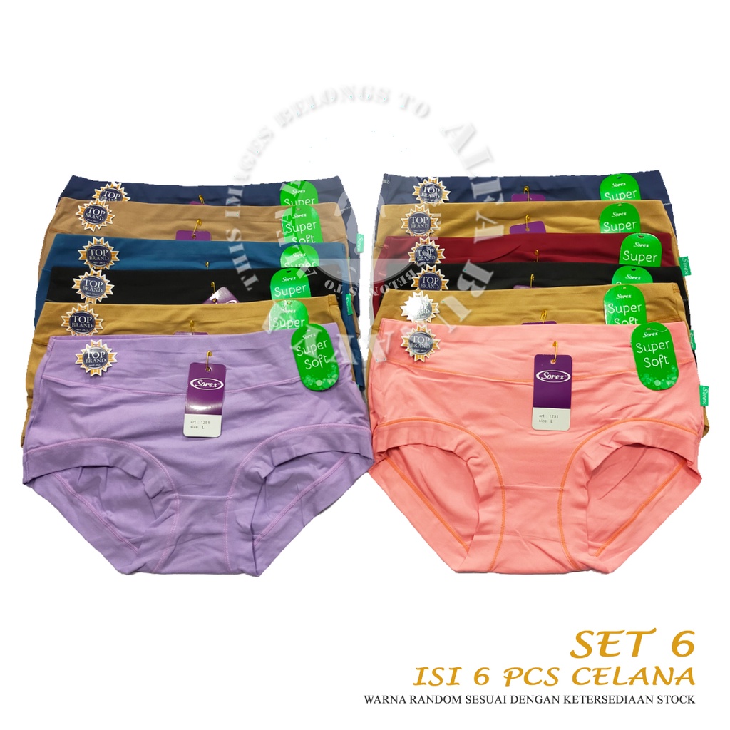 6 Pcs Celana Dalam Wanita SOREX 1251 - MIDI Cutting - Super Soft CD Underwear - Pakaian Dalam Wanita Katun Cotton