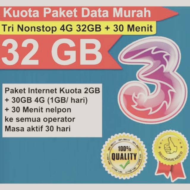 injek Kuota tri 3 32GB / Voucher 3 tri 32GB