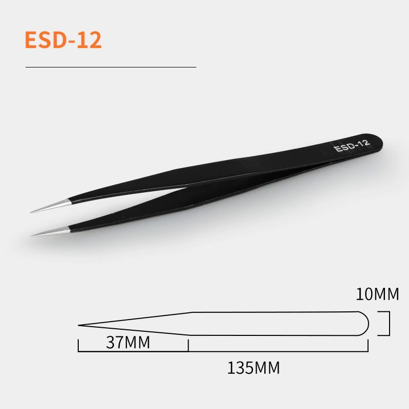 Pinset / Tweezers Lancip Vetus ESD 12 HRC40 Panjang 135mm 13.5cm
