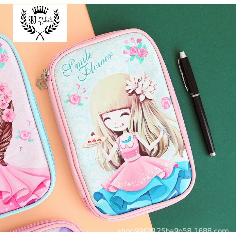 TEMPAT PENSIL KOTAK PENSIL SOFTCASE  motif SMILE FLOWER