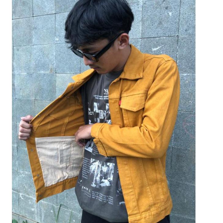 Paling Diminati JAKET JEANS  PRIA KUNING KUNYIT MUSTARD