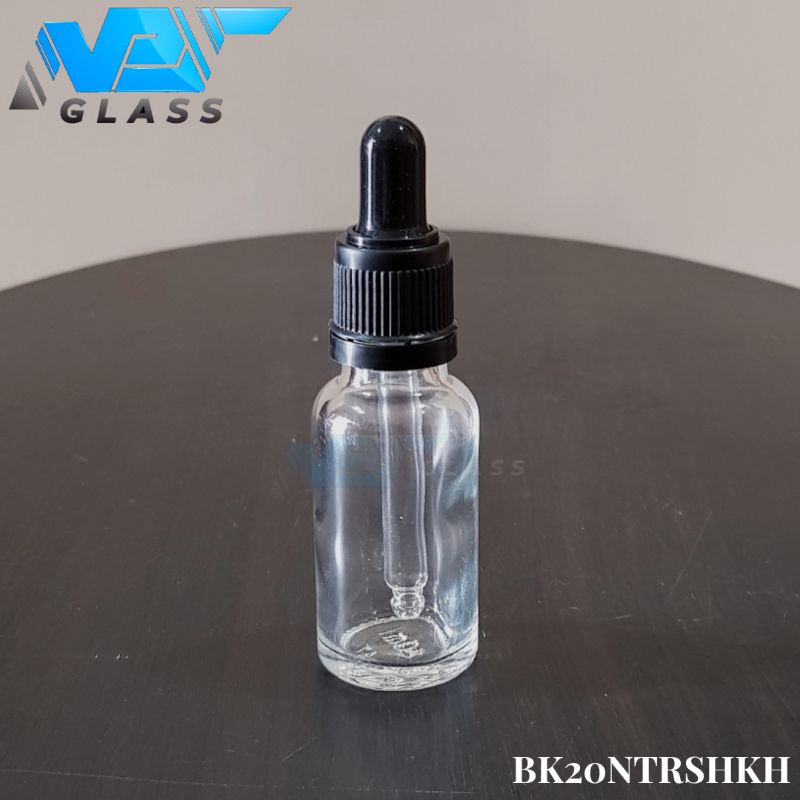 botol kaca pipet 20ml bening tebal - ring segel hitam