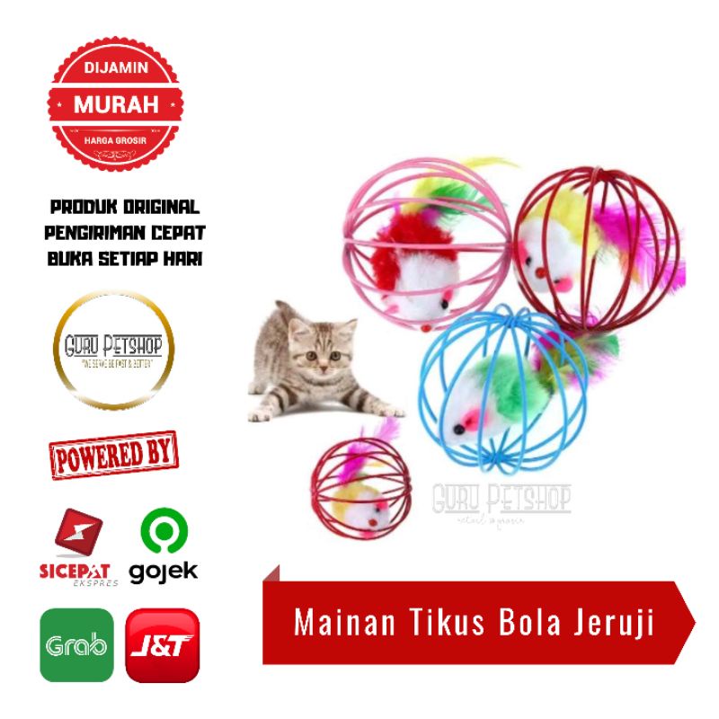 Mainan Kucing Bola Jeruji Tikus Bulu Sangkar Rangkai Besi Mainan Anjing