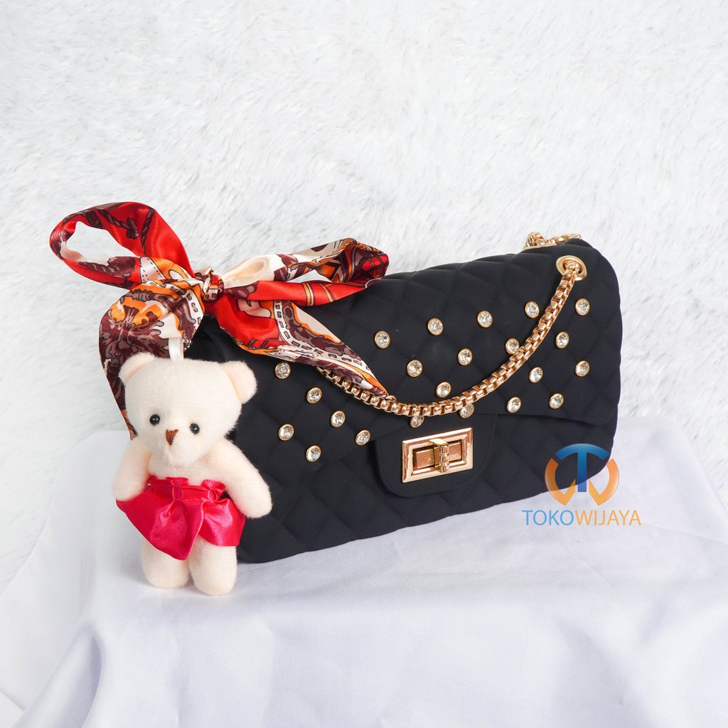 Tas Jelly Matte Kotak Diamond Size 22 Cm (Gratis Boneka &amp; Syal)