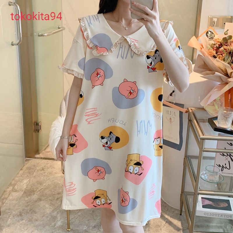 Daster Import Lengan Pendek Kerah Gemas 1 Pcs - Daster Korea - Pakaian Tidur Piyama