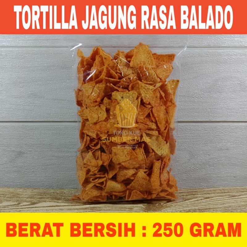 

Keripik Jagung Tortila Balado 250 gr / TORTILLA Chips BALADO