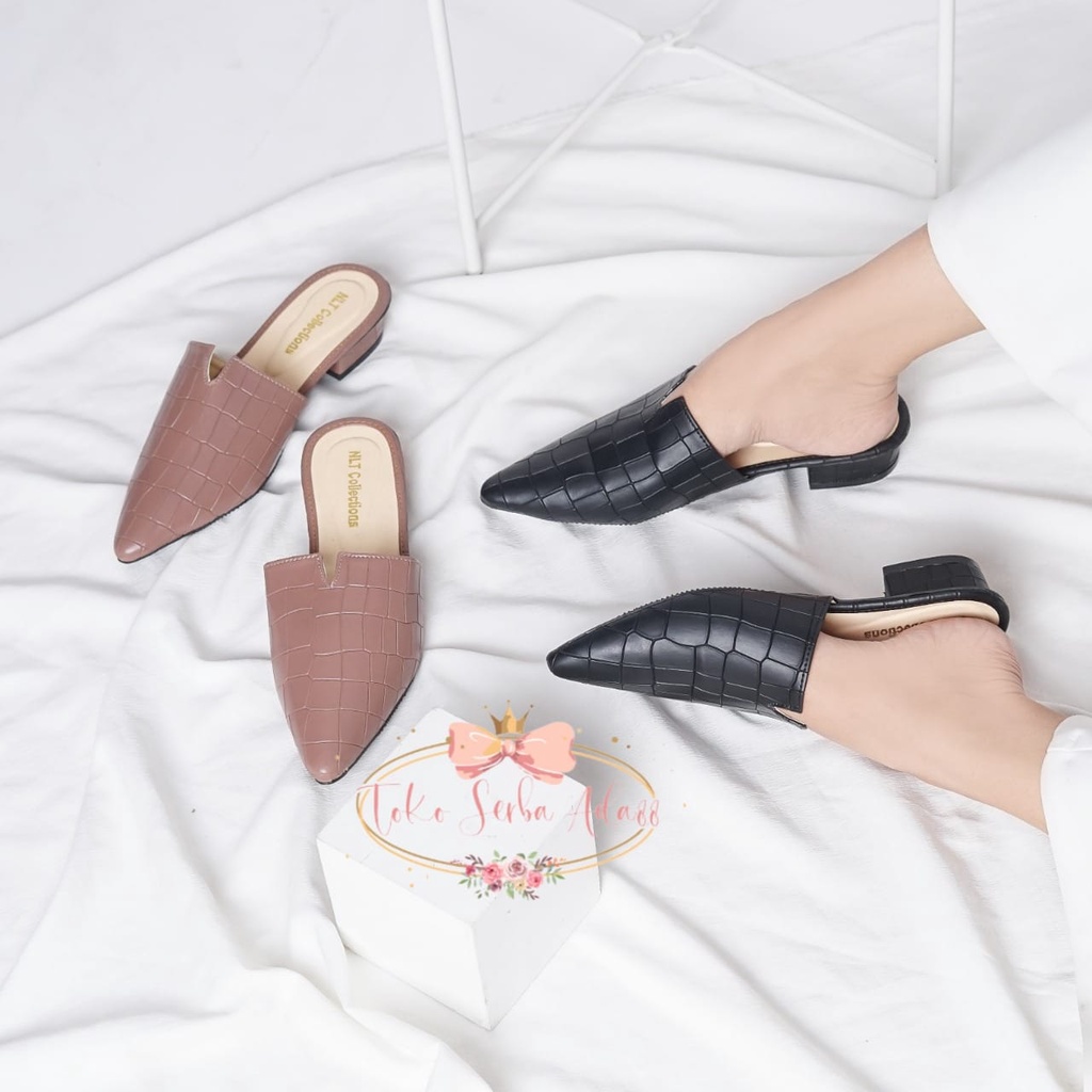 TSA88- heels wanita hak 3 cm heels motif kulit buaya