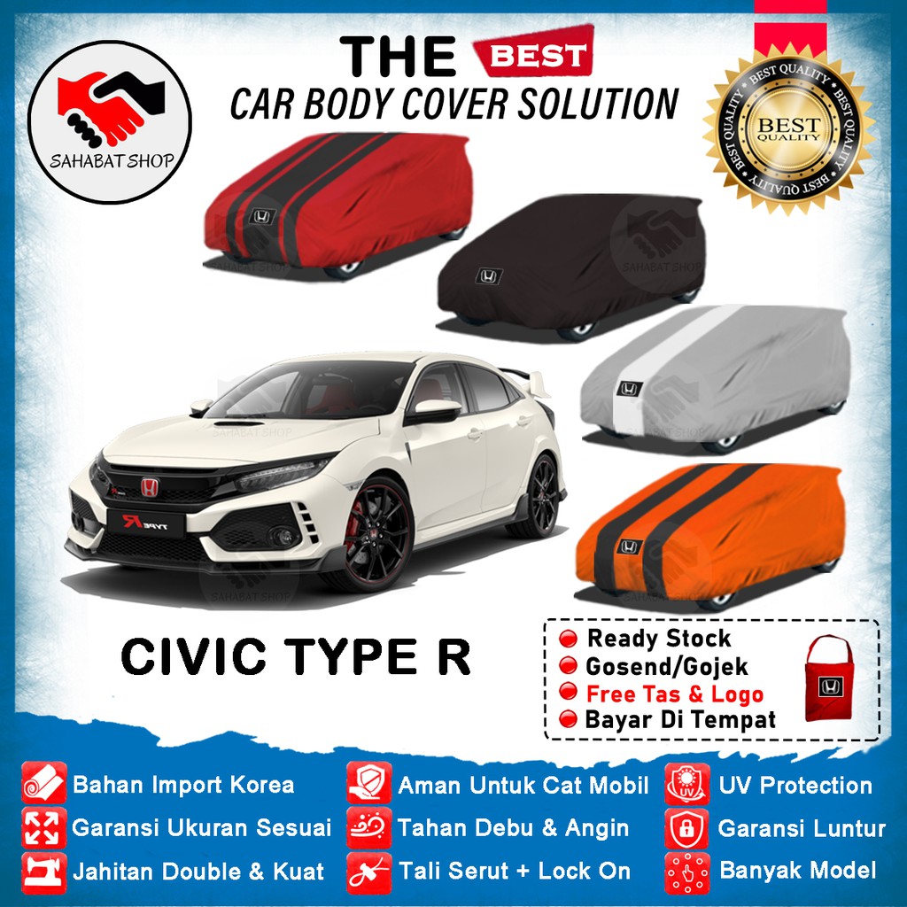 Sahabat Body Cover Mobil Civic Type R / Sarung Penutup Honda Civic Type R Outdoor 2015 2016 2017 2018 2019 2020 2021 / Mantel Tutup Selimut Mantol Jas Terpal Kerodong Kerudung Tutupan Pelindung Mobil Sedan Type R Anti Air Waterproof Model Biru