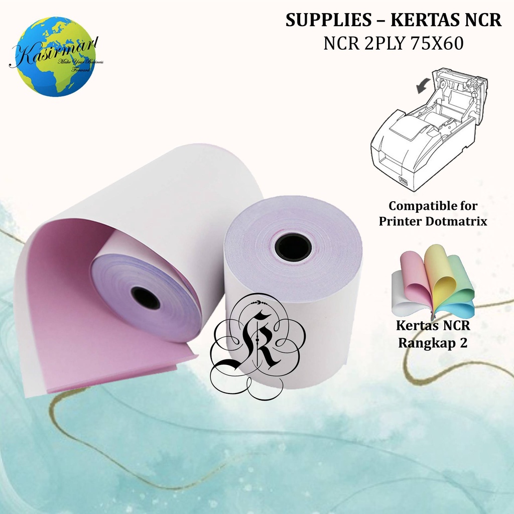 Kertas Struk Rangkap NCR 2ply 75x60 76x60 Paper Roll Printer Dot Matrix Epson TMU220B TMU220D
