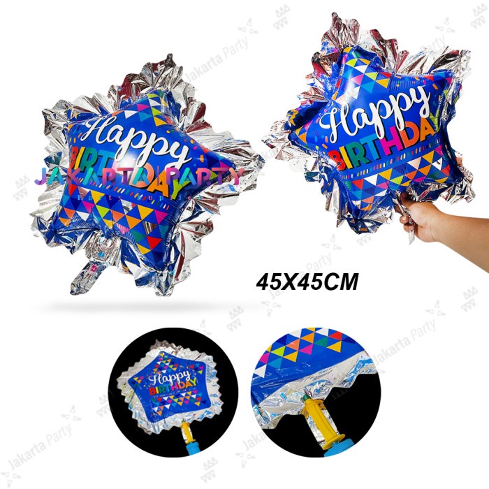 Balon Foil Bintang HBD #2 / Balon Foil Star Motif HBD / Balon Bintang