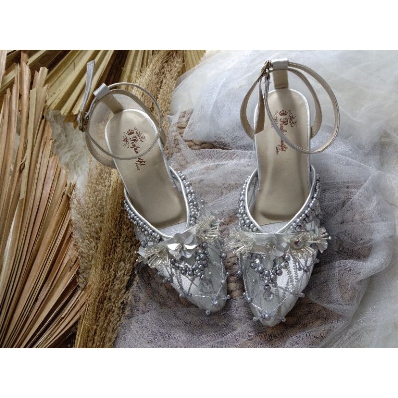 sepatu wedding Yohana silver cantik sepatu wanita cantik 7cm