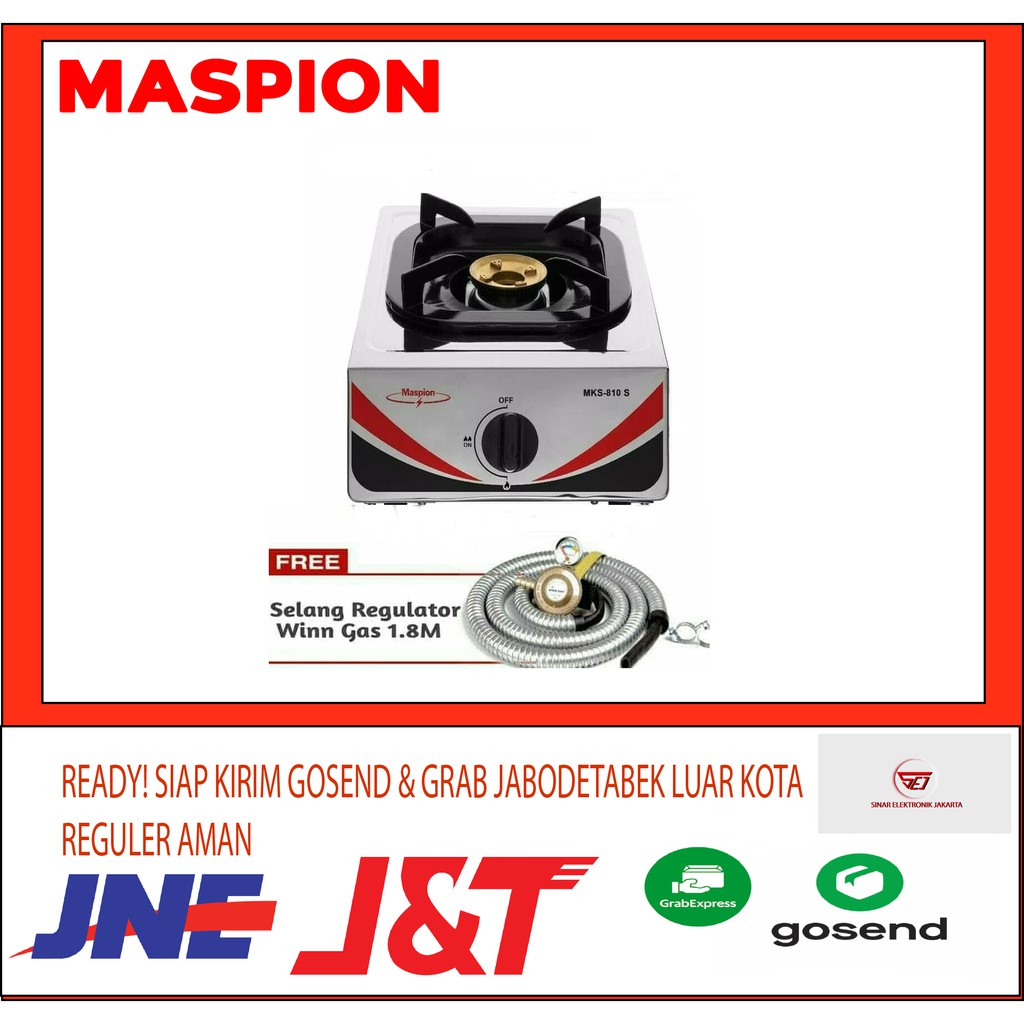 Maspion Paket Kompor Gas MKS-810C + Selang Gas Regulator WINN. SNI. Baru Bergaransi Resmi