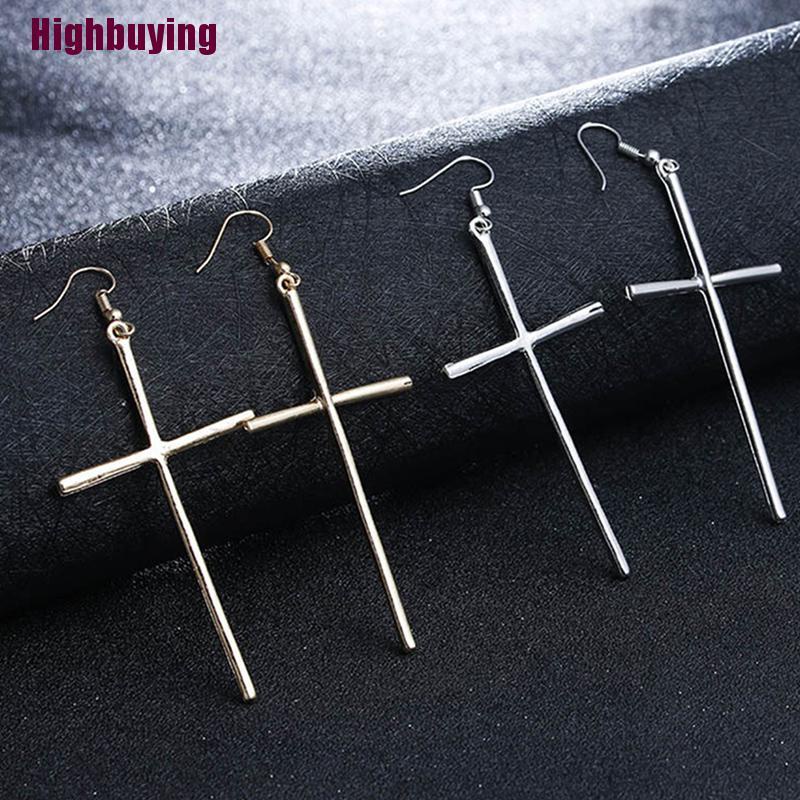 Hbid Anting Gantung Panjang Model Salib Warna Emas Untuk Wanita