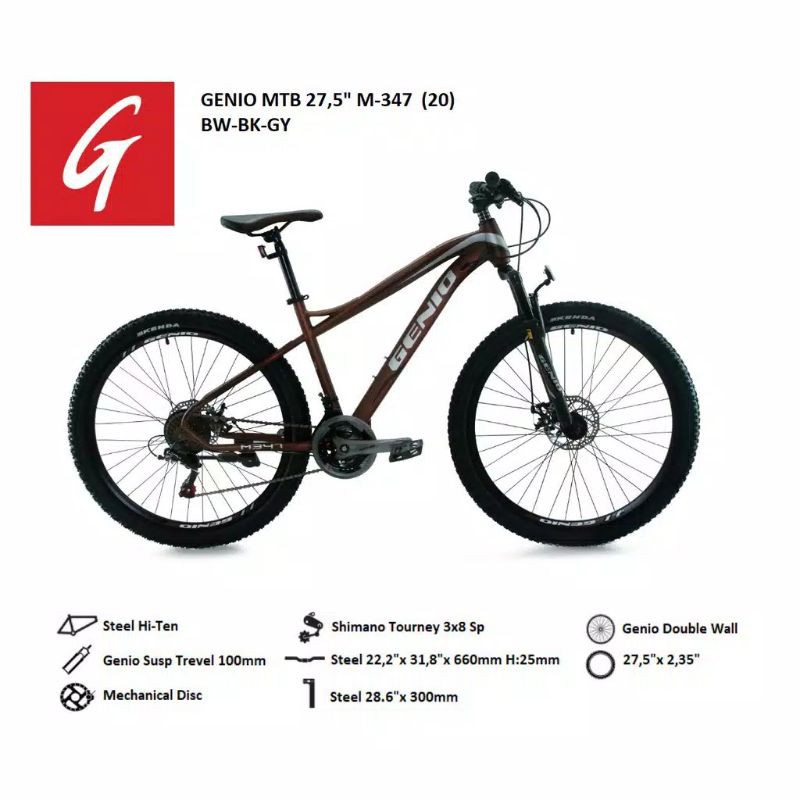 Genio Bike Sepeda Gunung MTB 27,5-24SP G M-347 (20) BW-BK-GY