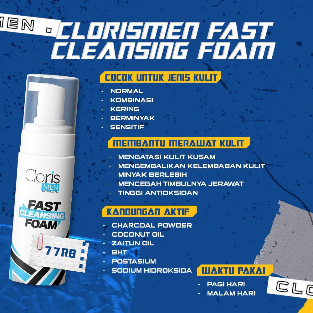 Sabun Pencerah Pemutih Wajah Pria Clorismen Fast Cleansing Foam Sabun Muka Pria Cloris Men C4