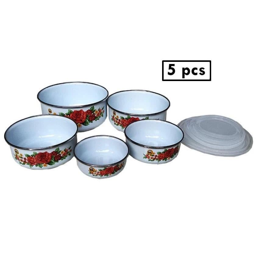 MASPION Mangkok Mixing Bowl 5 pcs porcelain enamel + tutup / rantang