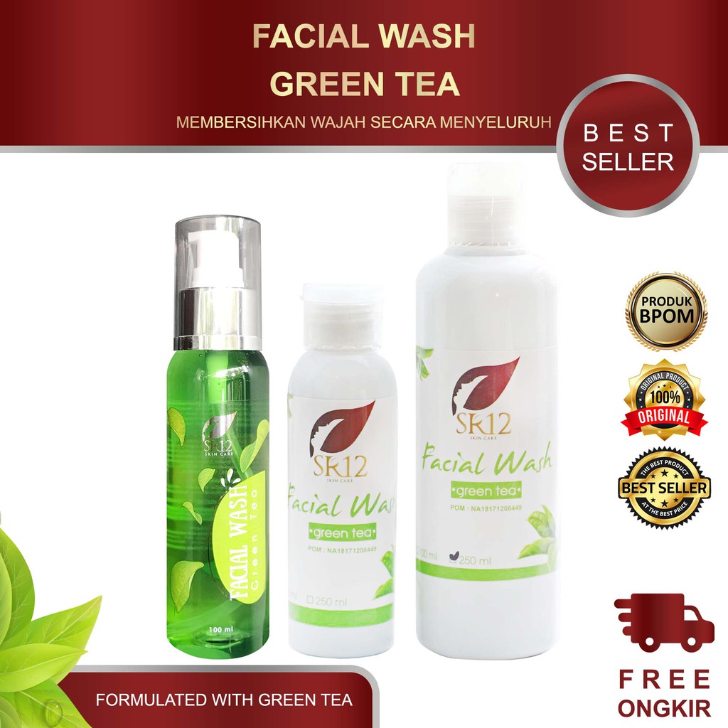 FACIAL WASH GREEN TEA SR12 / MENCERAHKAN WAJAH / ATASI BRUNTUS &amp; JERAWAT