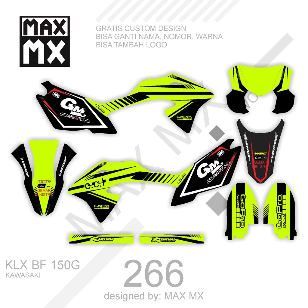 DECAL STIKER MOTOR KLX BF 150 G MOTIF HITAM HIJAU STRIP