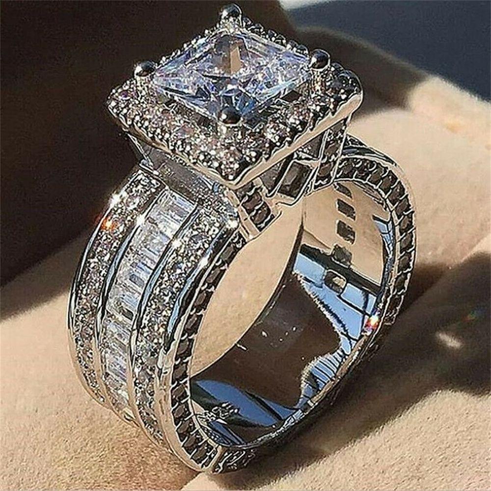 Cincin Nanas Wanita Handmade Ukir Kotak Zirkon Zircon Batu Rings