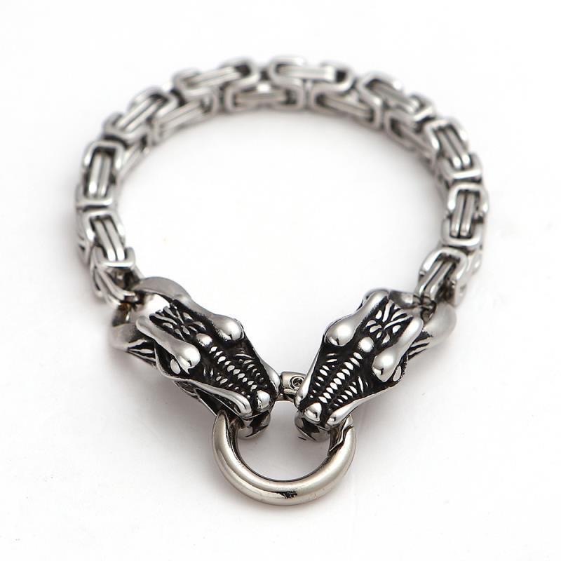 Gelang Rantai Bahan Stainless Steel Desain Naga Tengkorak Gaya Vintage Punk Gothic Hip Hop Untuk Pria