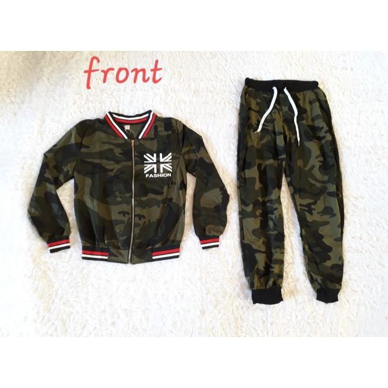 Set setelan import wanita kaos model training motif army loreng hijau tentara