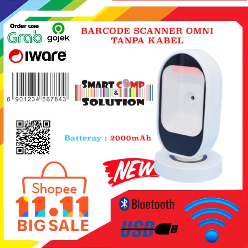 IWARE Barcode Scanner Omni OM-9BT 1D 2D Wireless 2.4G Bluetooth OM9BT