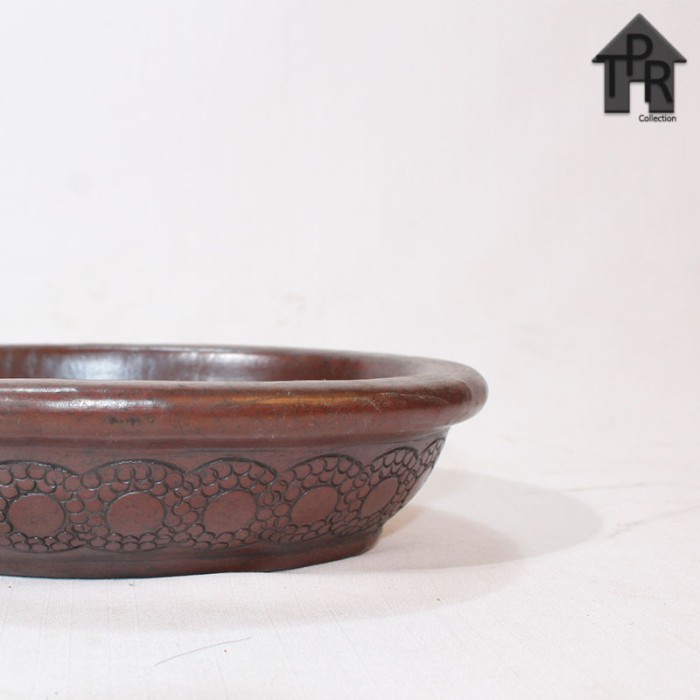 Gerabah - Pot Tanah Liat / Pot Bonsai Oval Motif Bulir D22