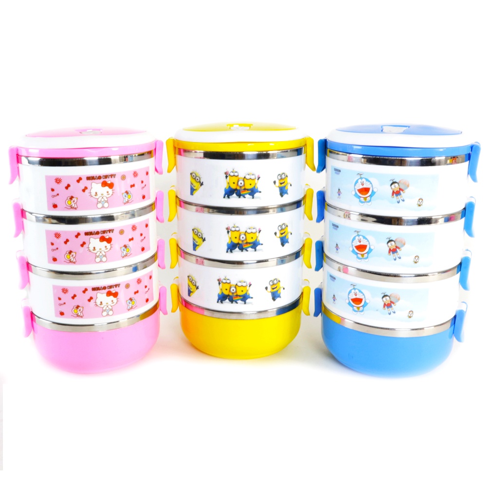 Lunch box Susun 4 karakter Motif stainless steel
