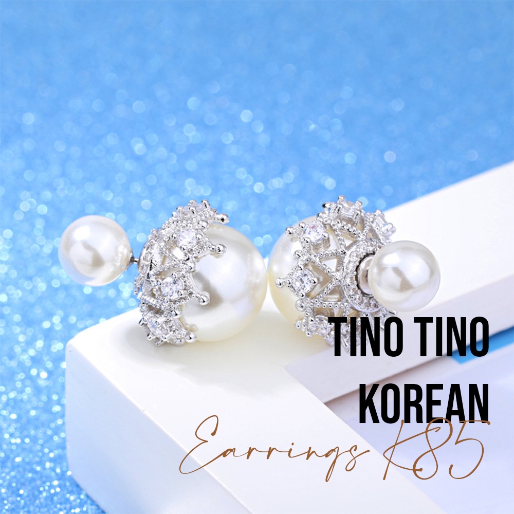 BTS-ERK85PW Tino Anting Stud Earring Pearl Crown Wanita Korea/Anting Mutiara Elegan