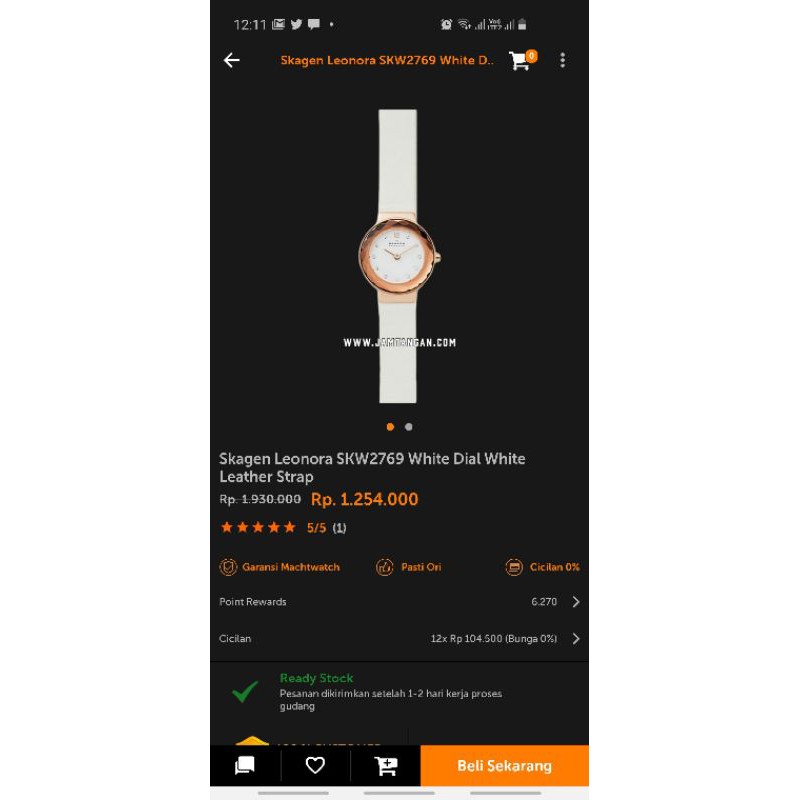 Nego Jam tangan wanita Skagen Leonora White Dial White Leather Strap