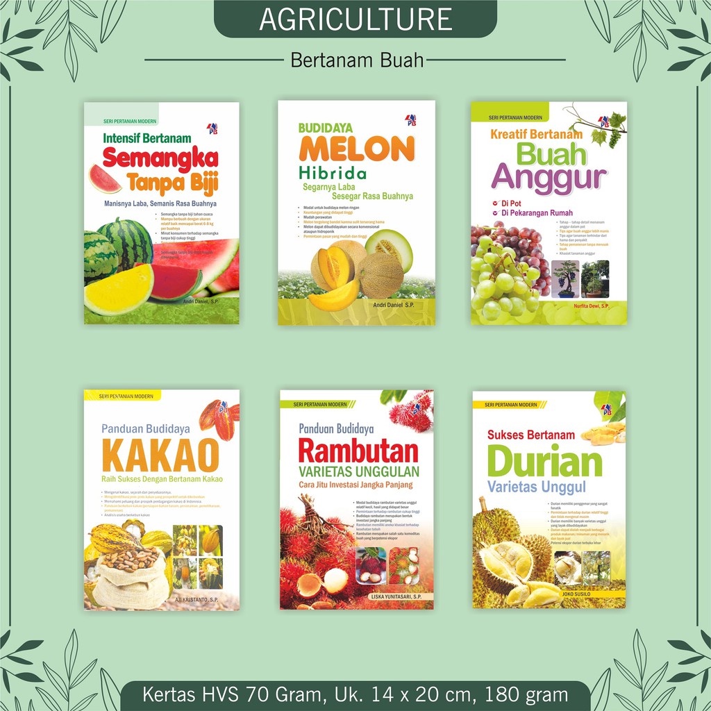 Buku Pertanian : Semangka Tanpa Biji / Melon Hibrida / Buah Anggur / Kakao / Rambutan Varietas Unggu