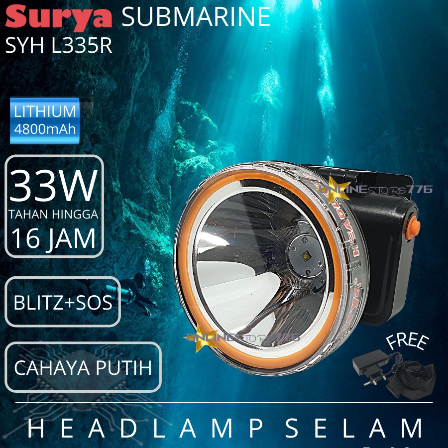 SENTER KEPALA / SENTER KEPALA SURYA / SYH L335R / LAMPU SENTER KEPALA / HEADLAMP / SURYA / SYH L335 / SENTER KEPALA TAHAN AIR / SENTER KEPALA RECHARGEABLE 33WATT - 33W /  CAHAYA PUTIH