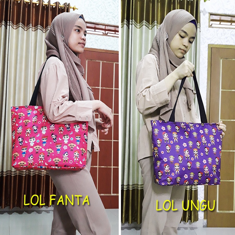 Tote Bag Resleting Murah Terbaru, Tas Totebag Wanita Sleting Motif Lucu Cantik Kekinian