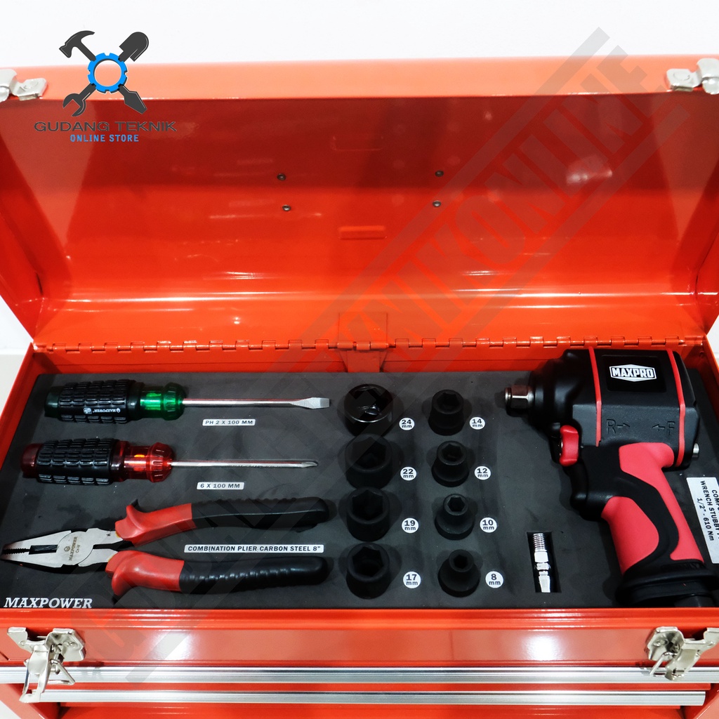 Tool Kit SET 73pcs MAXPOWER MAXTS029 / Peralatan Alat Bengkel Impact Wrench SET - Hand Tool Tool Box Toolbox 73 pcs MAXPOWER