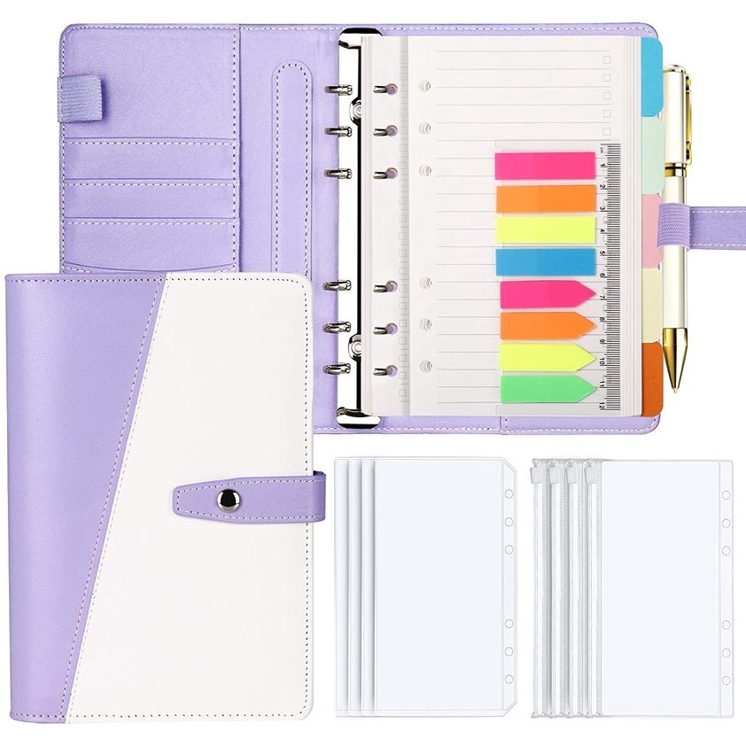 6 Budget Binder Money Organizer for Cash, Portable Money Saving Binder, Binder Cover with Zipper Pockets, Colorful Dividers