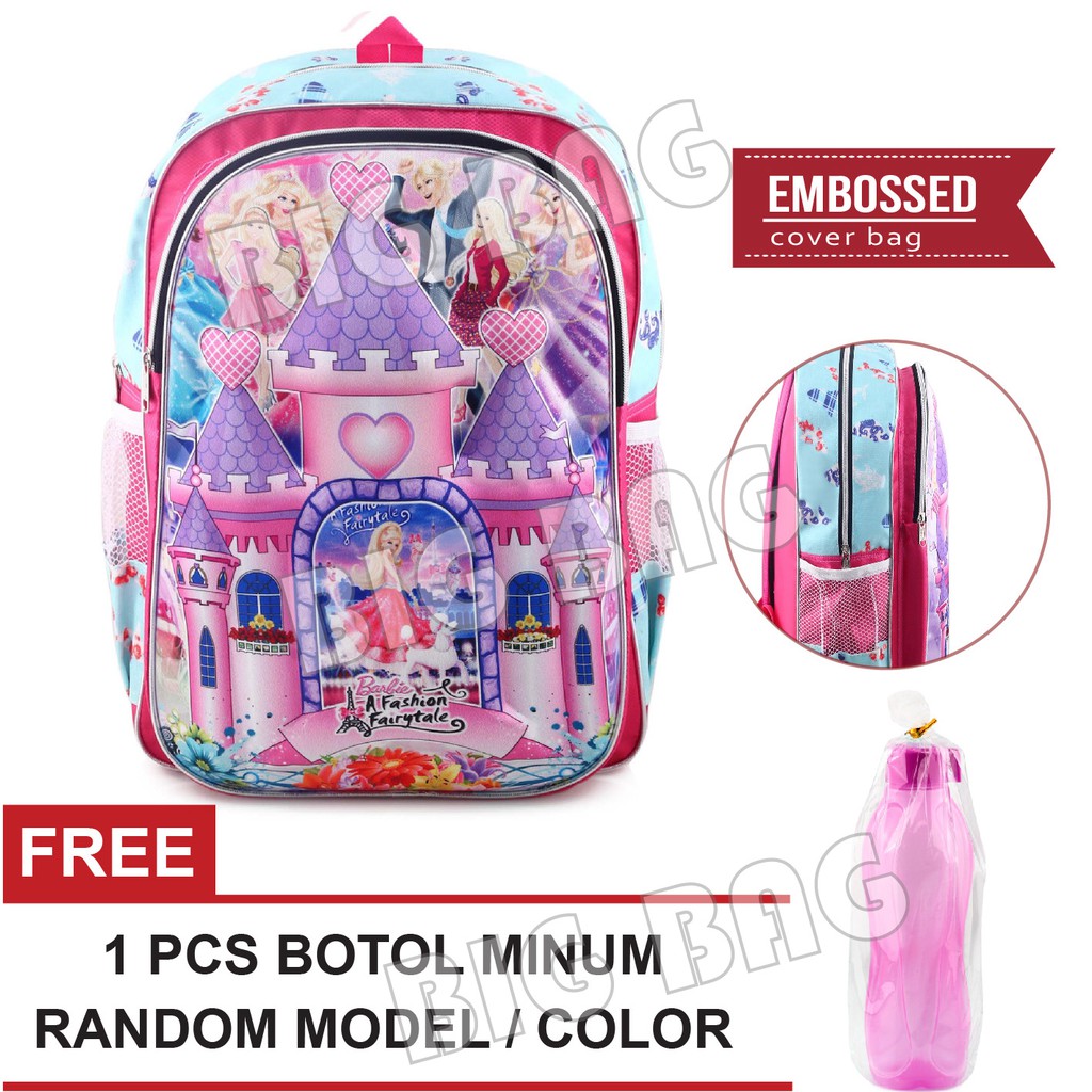 Tas Sekolah Anak Karakter Kartun - CASTLE EMBOSS.RTM + FREE Botol