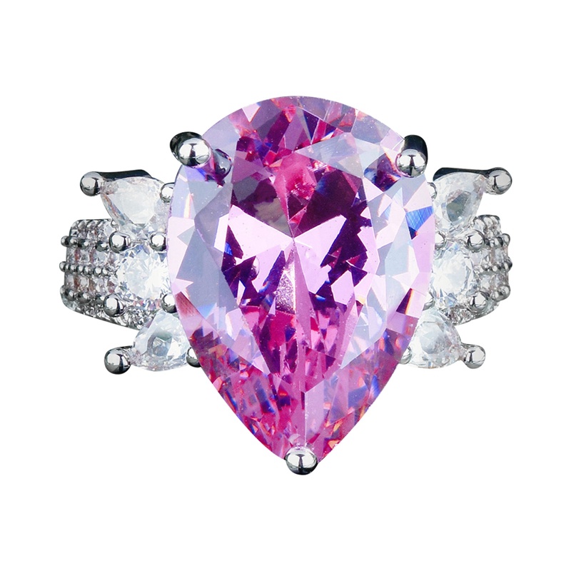 Cincin Bentuk Pir Hias Cubic Zirconia Warna Pink Model Minimalis Dapat Disesuaikan