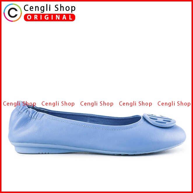 SEPATU FLAT WANITA HUSH PUPPIES ORIGINAL CASUAL KULIT ASLI BIRU HW38