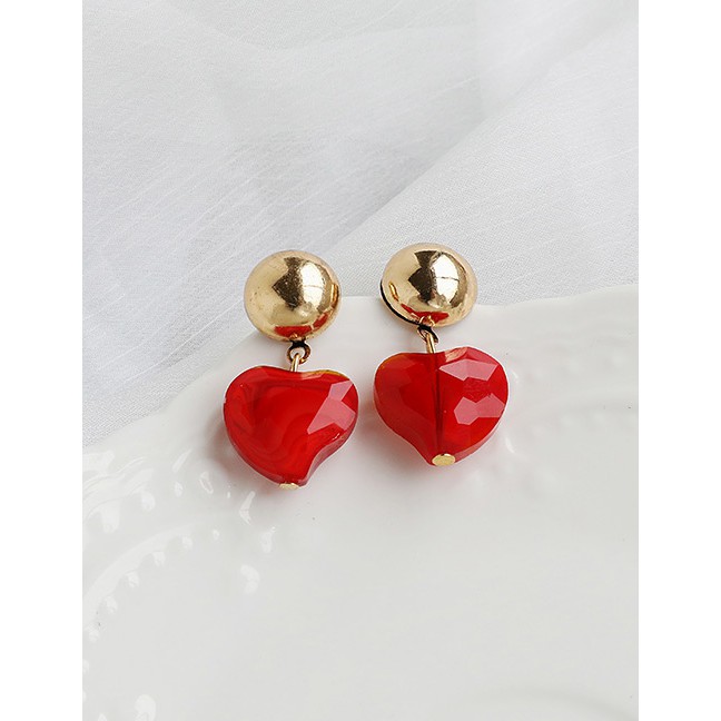 LRC Anting Tusuk Fashion Red Alloy Resin Love Earrings K70285