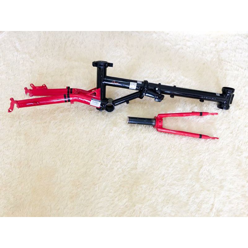 Frame Fnhon Gust Batman dan Handlepost HP Wayang Discbrake sepeda lipat hitam merah not nakula