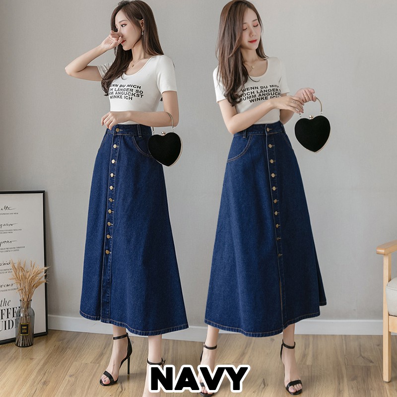 KARAKOREA - 6071 Leah Denim Skirt/Rok Denim/Rok Jeans/Rok jeans wanita/Rok Jeans Korea/Rok wanita