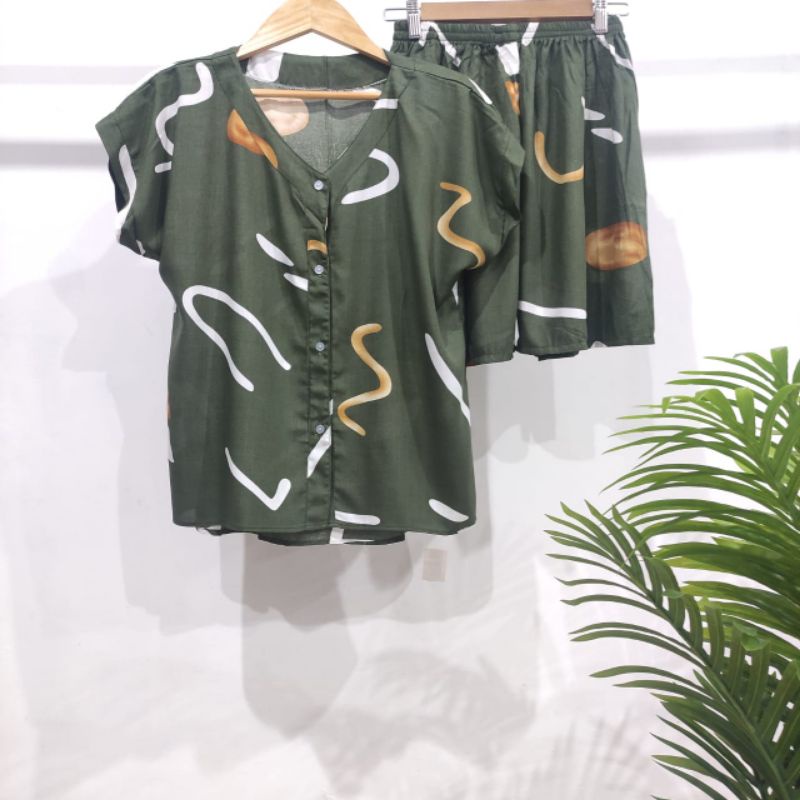 PIYAMA PENDEK RAYON | PIYAMA KANCING | BAJU RUMAHAN MURAH-TB H