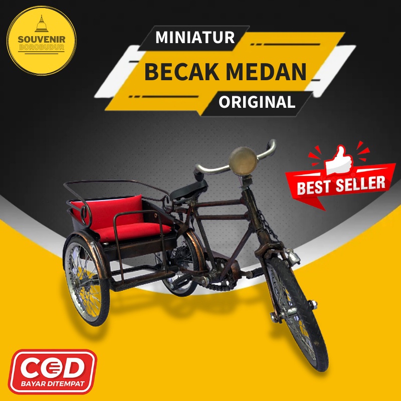 Pajangan Miniatur BECAK MEDAN Hiasan Meja Aesthetic Pajangan Rak Dinding Souvenir Unik Dekorasi Ruma