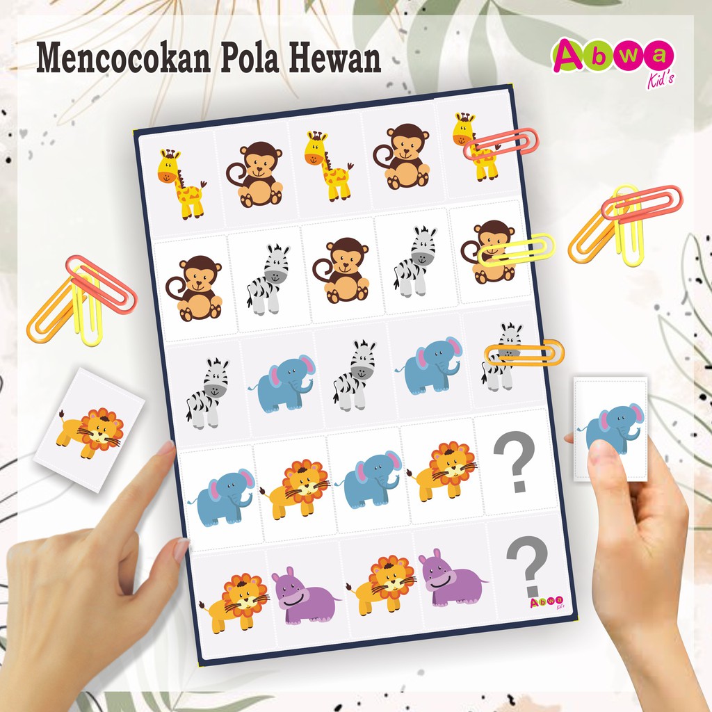 Mencocokan Pola Hewan Paper Klip Puzzle Binatang Montessory Printable Animals Flash Card Abwakids Shopee Indonesia