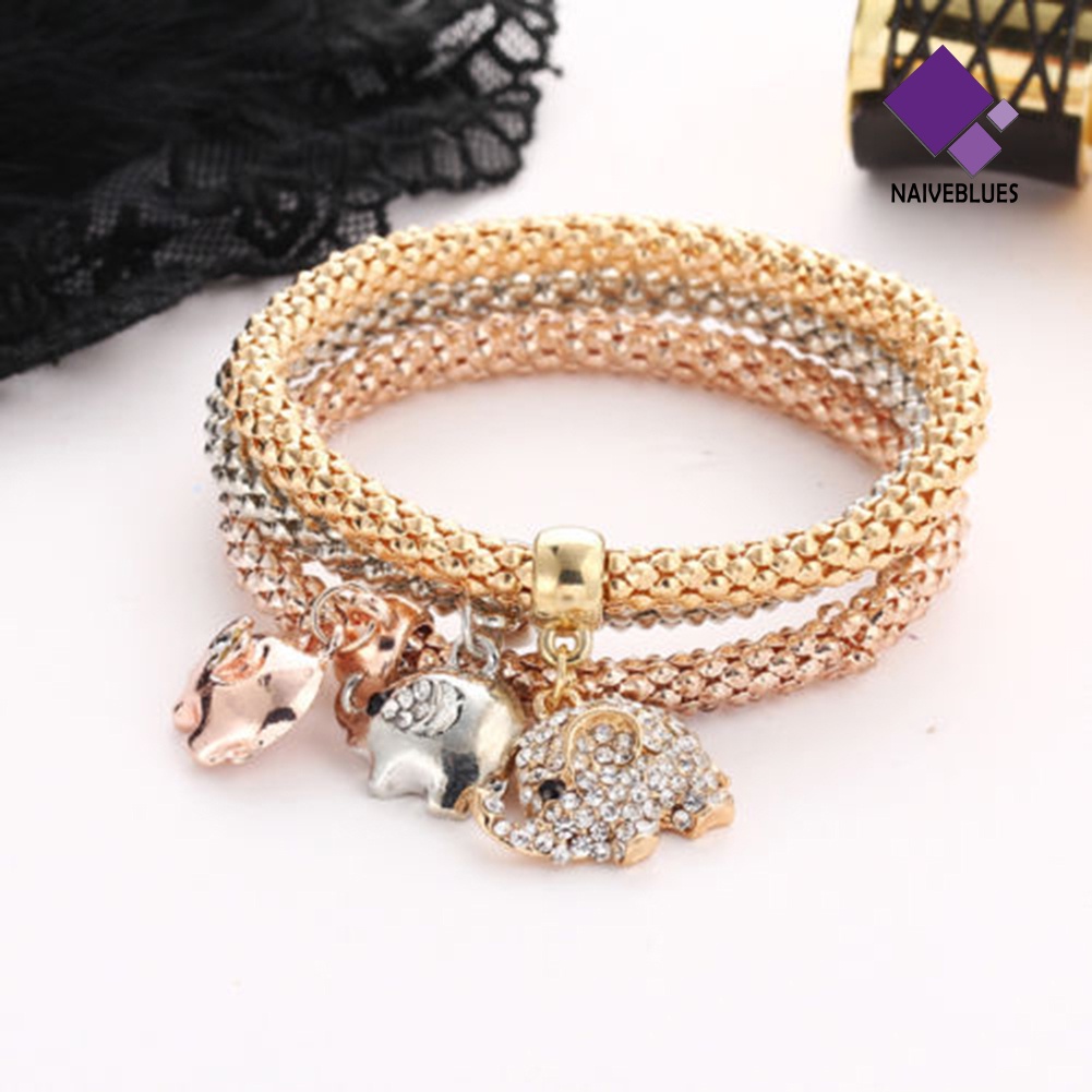 3pcs / Set Gelang Liontin Pohon Burung Hantu Aksen Berlian Imitasi Untuk Wanita