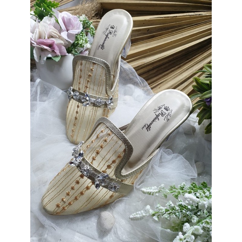 sepatu maura gold 5cm hak kaca