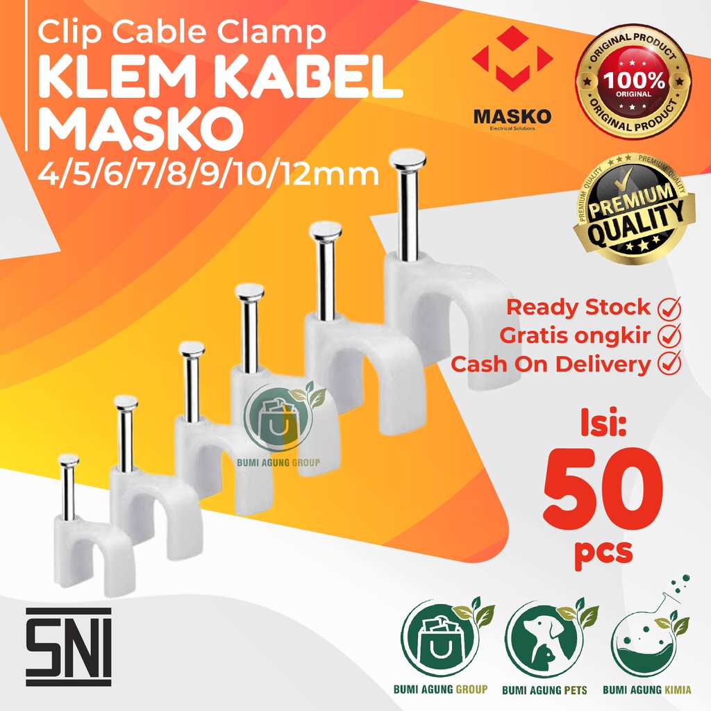 KLEM KABEL CLIB KABEL 4 / 5/ 6/ 7/ 8/ 9/ 10/ 12 MM klem paku beton MASKO isi 50 piece 4mm 5mm 6mm 7mm 9mm 10mm 12mm isi 50 piece